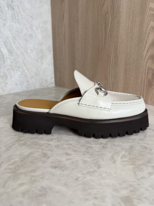 Gucci Horsebit Accent Leather Slides Size 38.5 White