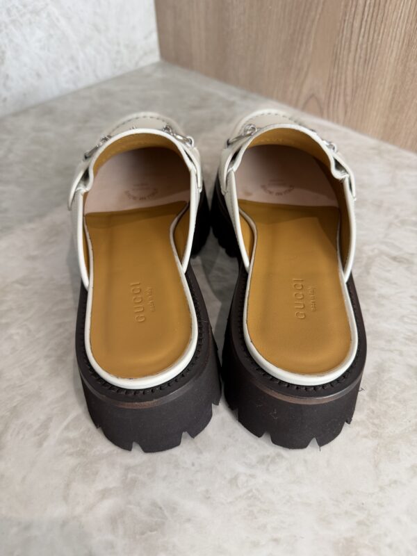 Gucci Horsebit Accent Leather Slides Size 38.5 White