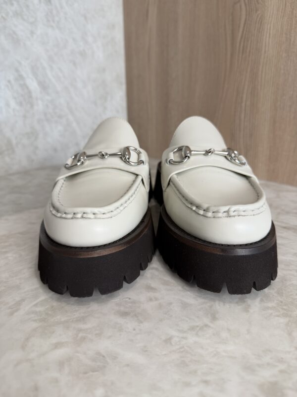 Gucci Horsebit Accent Leather Slides Size 38.5 White
