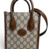 Gucci GG Supreme Monogram Azalea Calfskin Mini Retro Interlocking G Tote Bag Beige Ebony Brown Sugar
