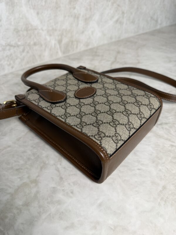 Gucci GG Supreme Monogram Azalea Calfskin Mini Retro Interlocking G Tote Bag Beige Ebony Brown Sugar