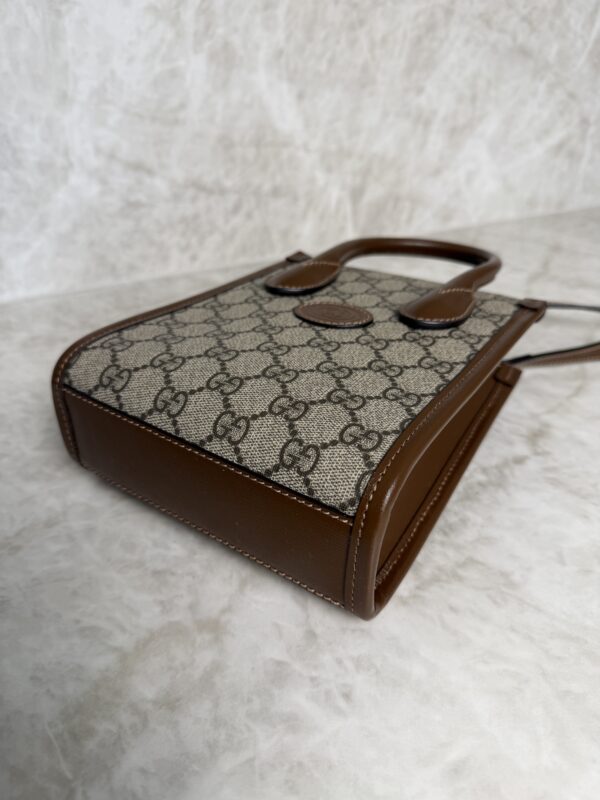 Gucci GG Supreme Monogram Azalea Calfskin Mini Retro Interlocking G Tote Bag Beige Ebony Brown Sugar