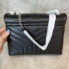 Saint Laurent (YSL) Calfskin Y Quilted Monogram Medium Loulou Chain Satchel Black and Silver Hardware