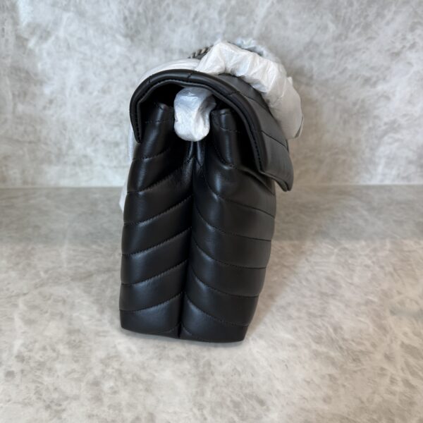 Saint Laurent (YSL) Calfskin Y Quilted Monogram Medium Loulou Chain Satchel Black and Silver Hardware