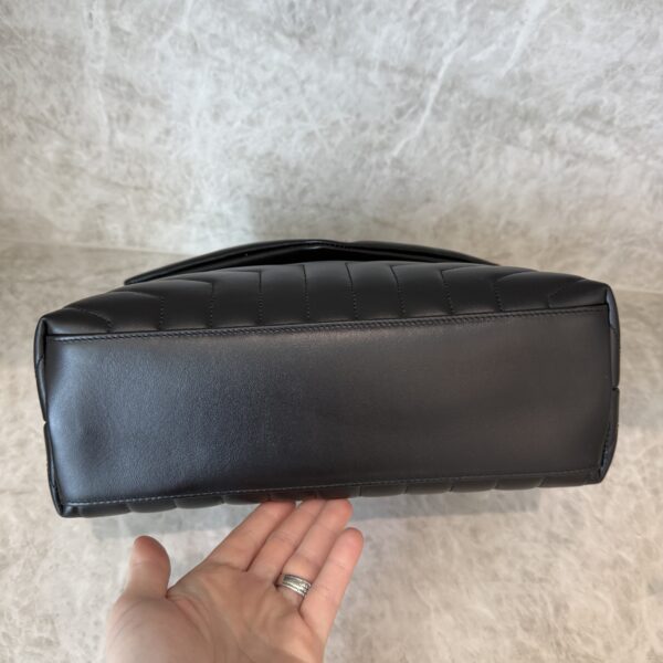 Saint Laurent (YSL) Calfskin Y Quilted Monogram Medium Loulou Chain Satchel Black and Silver Hardware