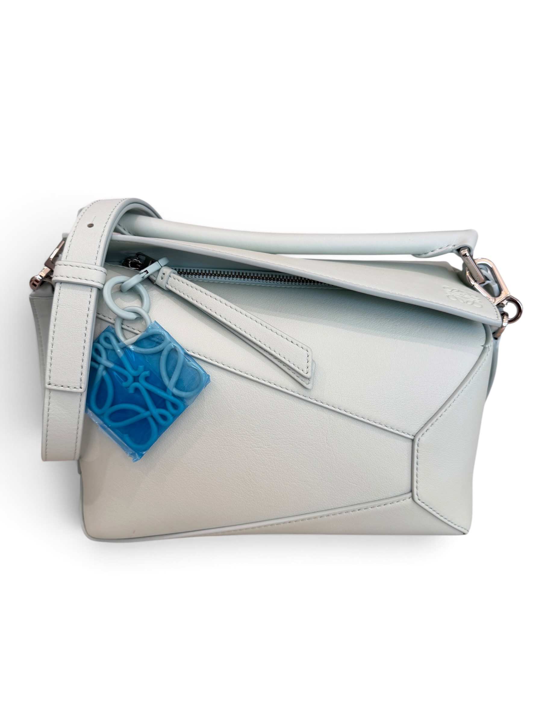 Loewe Calfskin Small Puzzle Edge Bag Frozen Silver Hardware and Loewe Anagram Charm