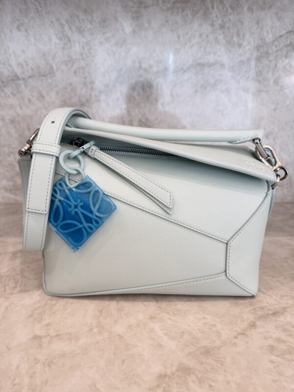 Loewe Calfskin Small Puzzle Edge Bag Frozen Silver Hardware and Loewe Anagram Charm