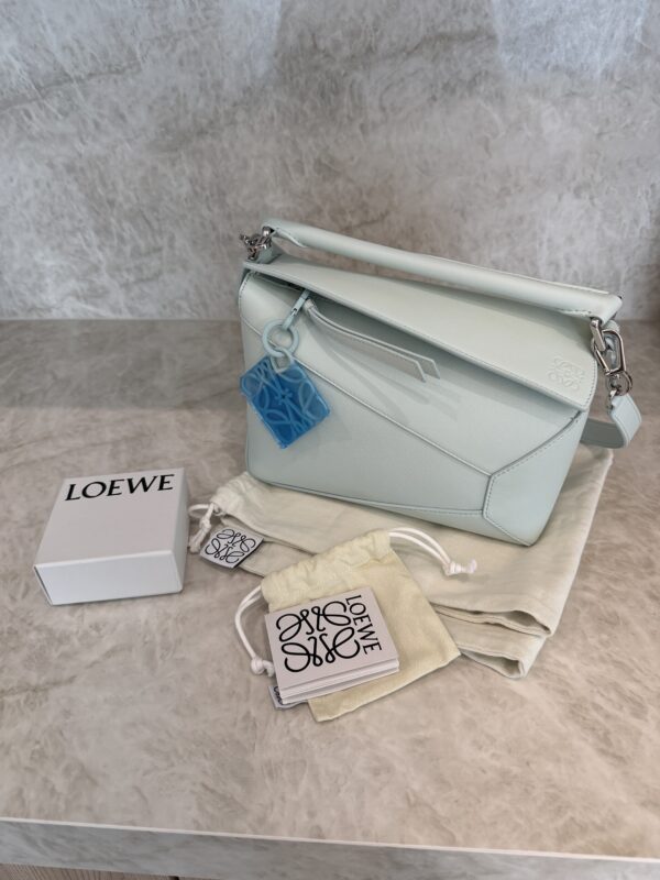 Loewe Calfskin Small Puzzle Edge Bag Frozen Silver Hardware and Loewe Anagram Charm