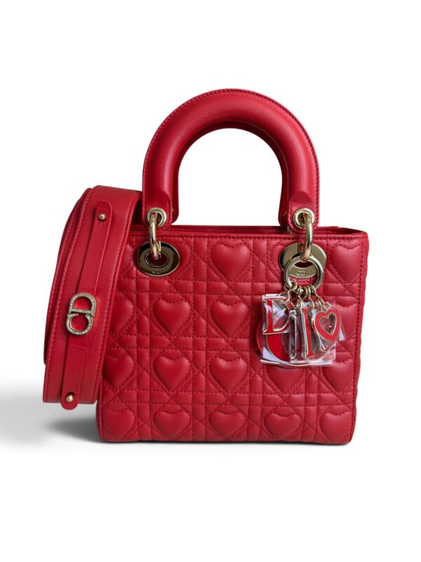 Christian Dior Lambskin Cannage Dioramour Heart Small Lady Dior Red