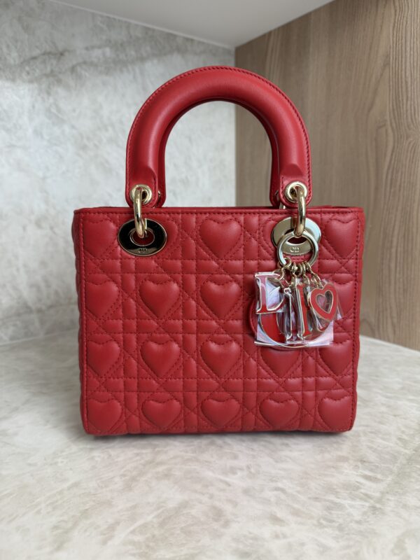 Christian Dior Lambskin Cannage Dioramour Heart Small Lady Dior Red