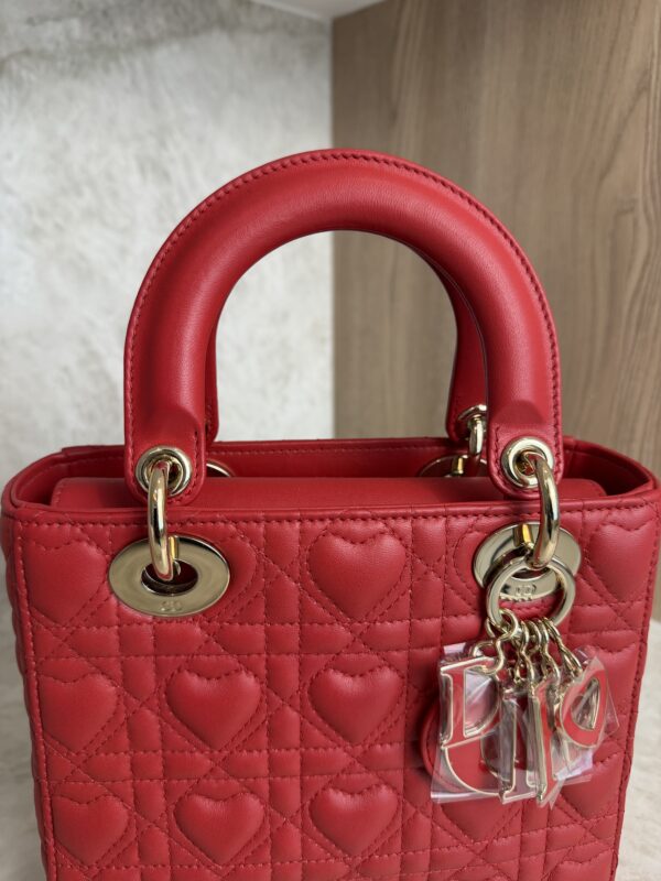 Christian Dior Lambskin Cannage Dioramour Heart Small Lady Dior Red
