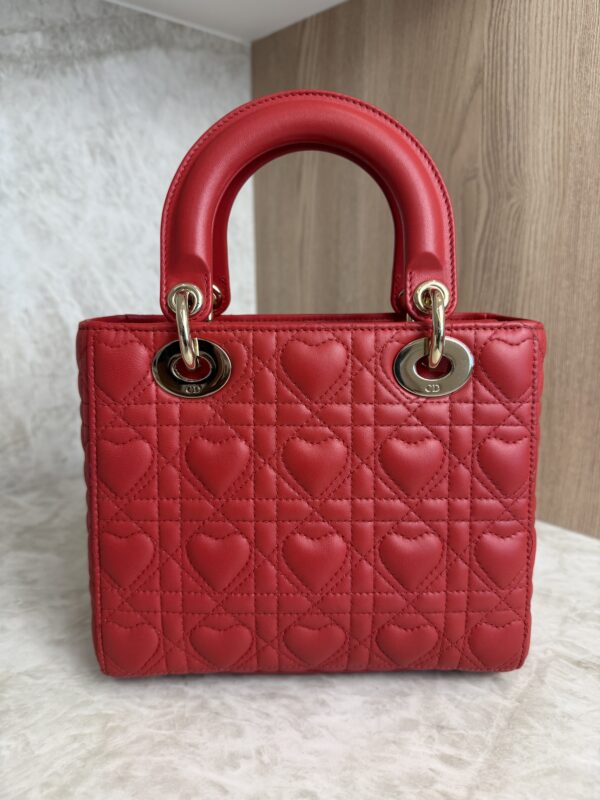 Christian Dior Lambskin Cannage Dioramour Heart Small Lady Dior Red