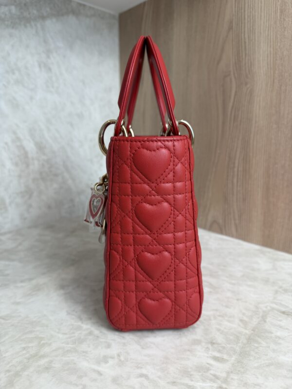 Christian Dior Lambskin Cannage Dioramour Heart Small Lady Dior Red