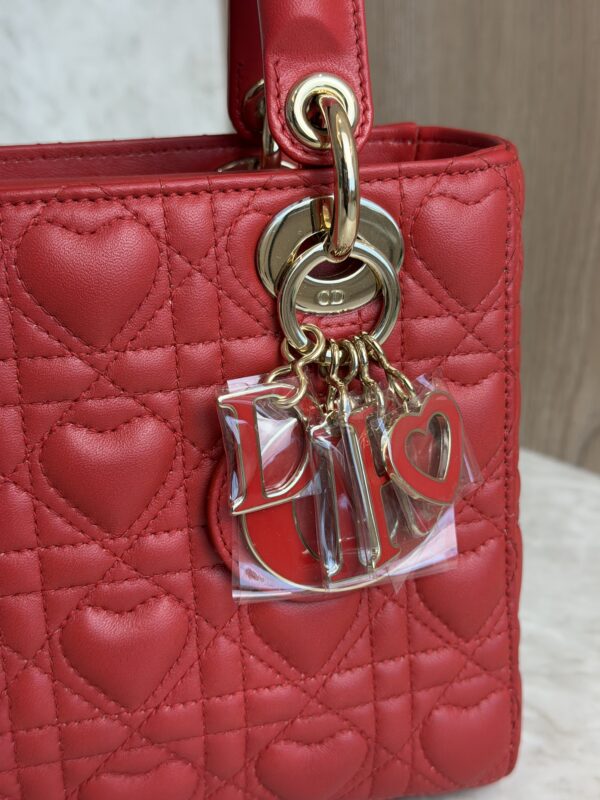 Christian Dior Lambskin Cannage Dioramour Heart Small Lady Dior Red