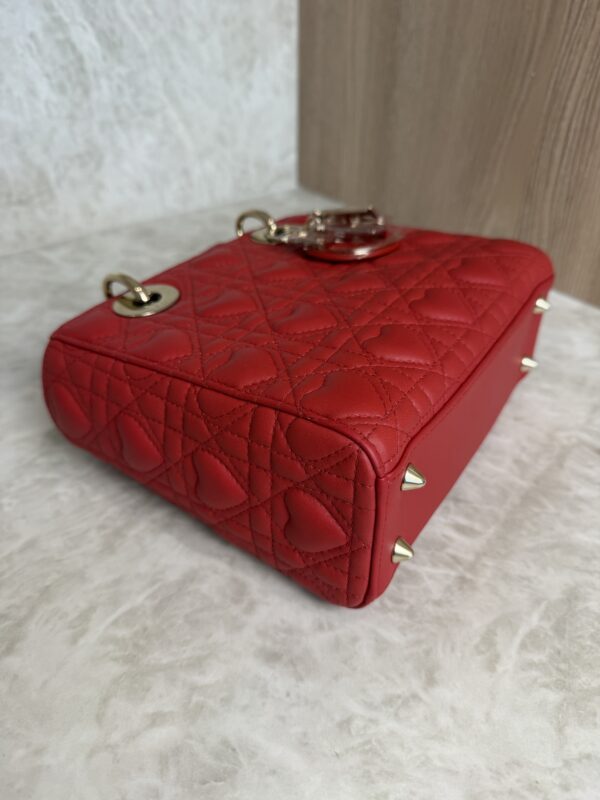 Christian Dior Lambskin Cannage Dioramour Heart Small Lady Dior Red