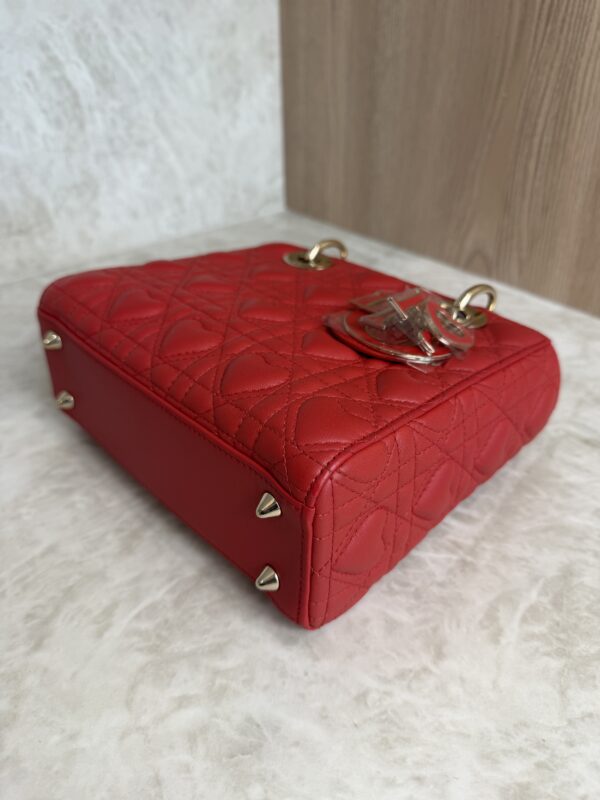 Christian Dior Lambskin Cannage Dioramour Heart Small Lady Dior Red