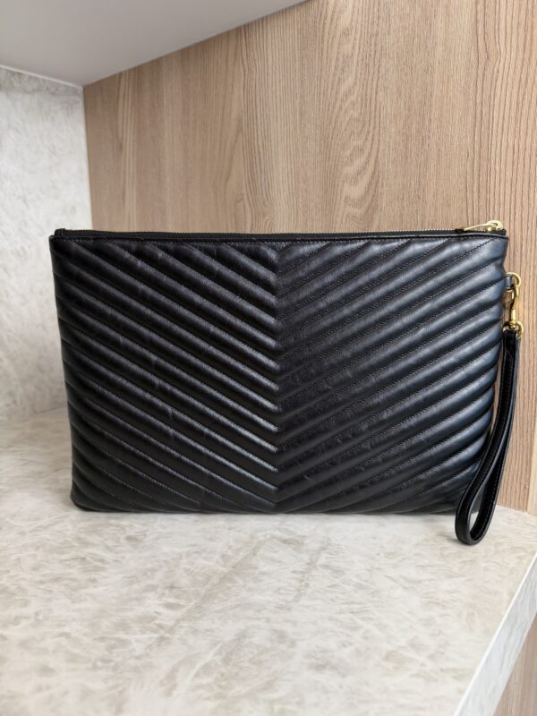 Saint Laurent (YSL) Calfskin Matelasse Chevron Monogram Document Holder Black