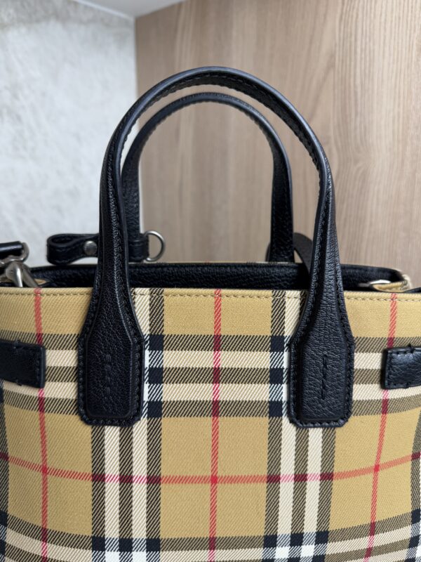 Burberry Goatskin Vintage Check Small Banner Tote Black