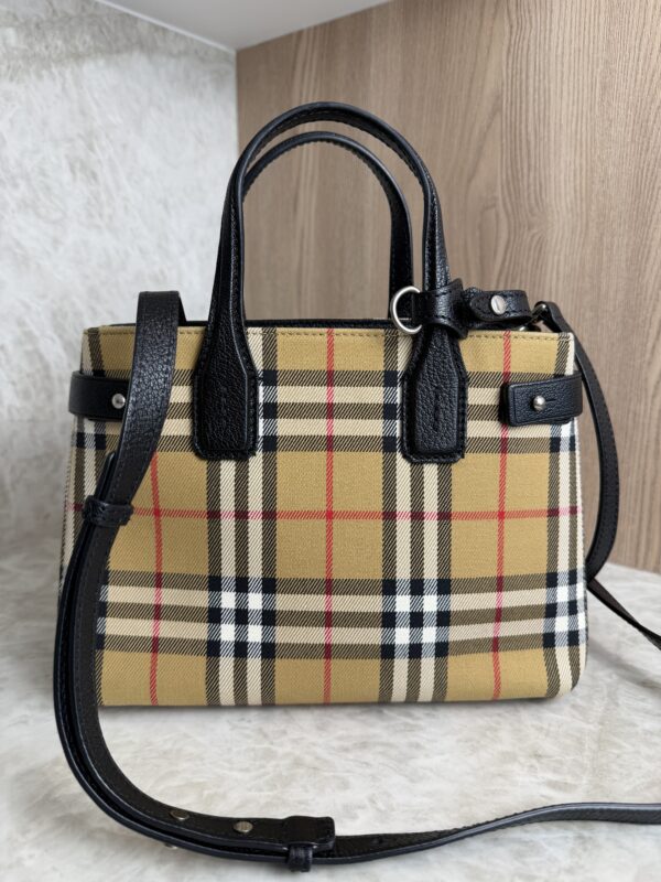 Burberry Goatskin Vintage Check Small Banner Tote Black