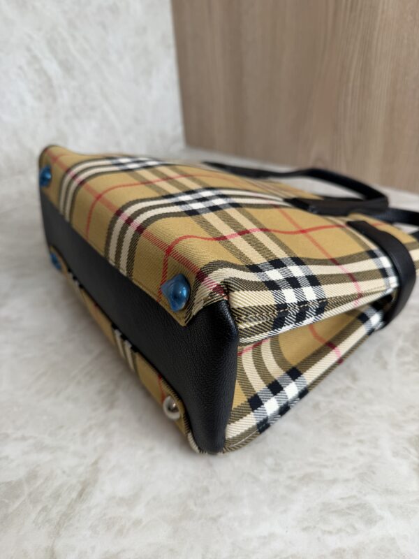 Burberry Goatskin Vintage Check Small Banner Tote Black