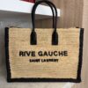 Saint Laurent (YSL) Raffia Calfskin Rive Gauche Tote Naturale Black
