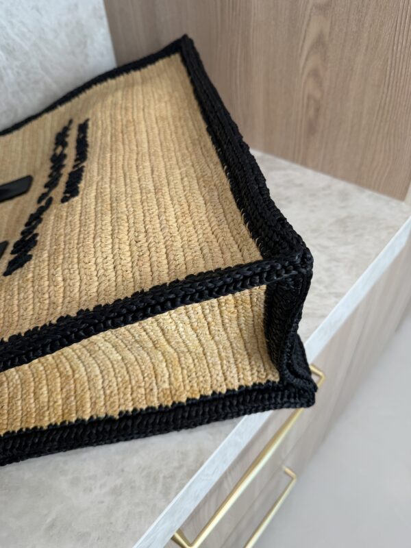 Saint Laurent (YSL) Raffia Calfskin Rive Gauche Tote Naturale Black