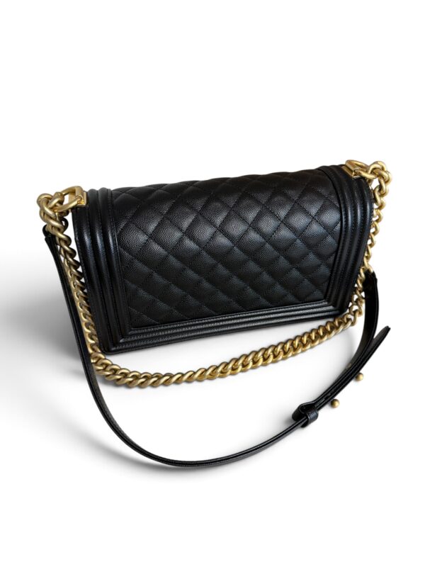 Chanel Boy Flap Bag Quilted Caviar Old Medium Gold Hardware